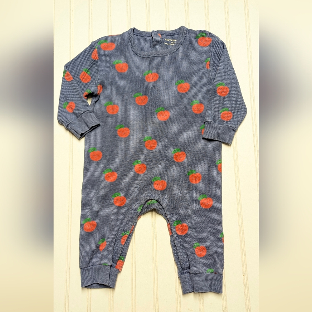 Tinycottons Blue Waffle Knit Jumper W/ Red Apple Print